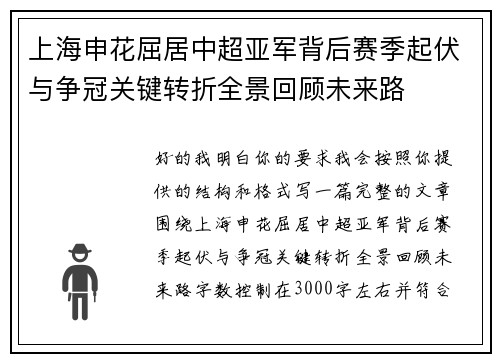 上海申花屈居中超亚军背后赛季起伏与争冠关键转折全景回顾未来路 上海申花屈居中超亚军背后赛季起伏与争冠关键转折全景回顾未来路
