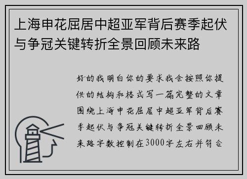 上海申花屈居中超亚军背后赛季起伏与争冠关键转折全景回顾未来路 上海申花屈居中超亚军背后赛季起伏与争冠关键转折全景回顾未来路